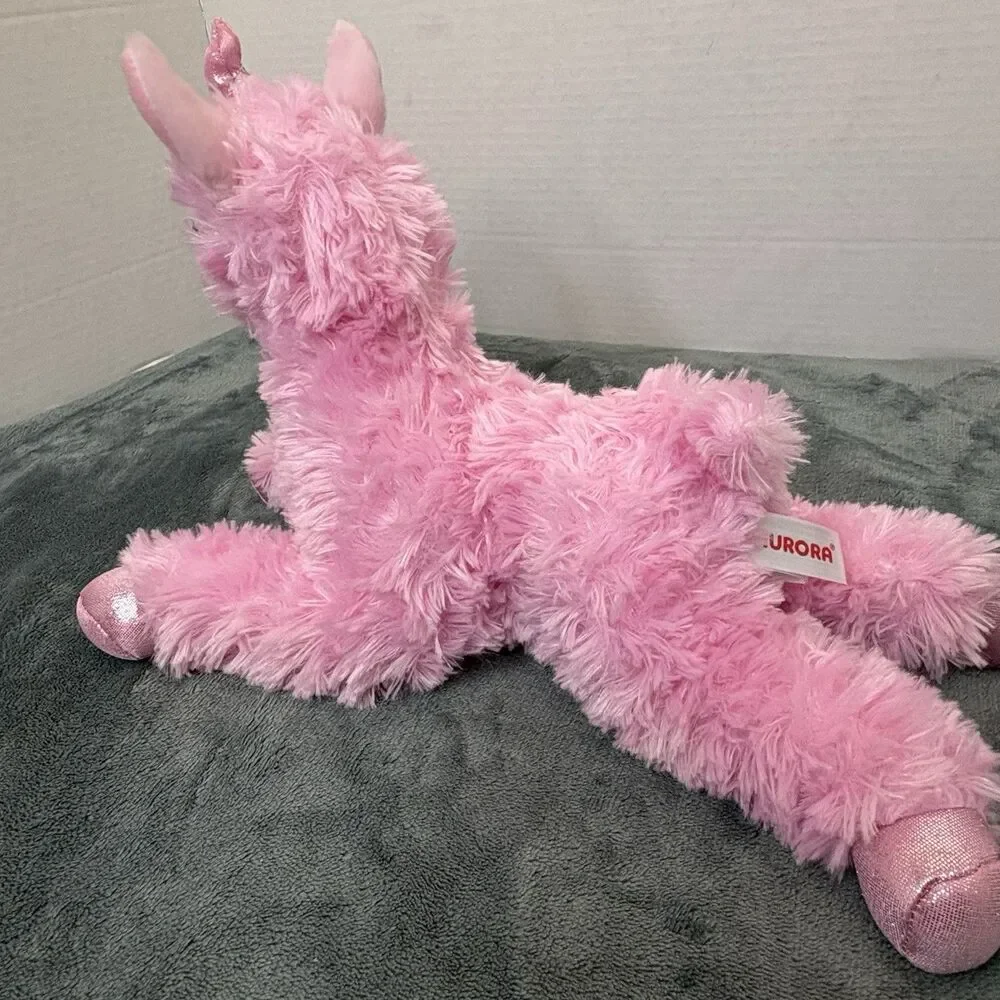 Aurora Llama Unicorn Plush Pink Stuffed Animal Toy 2020 Laying Flat 13”
